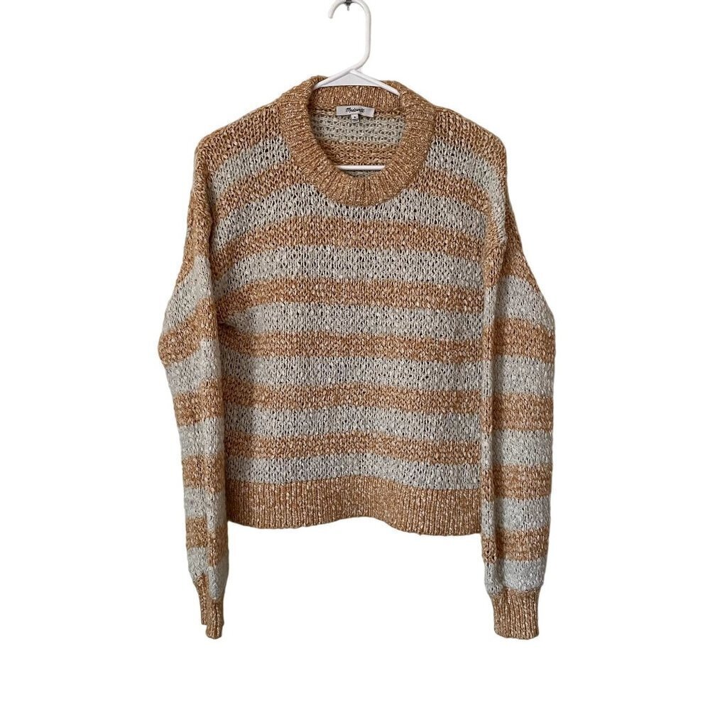 Madewell Yellow And White Striped Crewneck Sweater Knit Cotton Comfortable